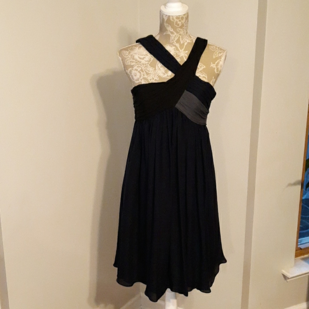 Mint Jodi Arnold Dress Womens2 100% Silk Navy/Black/Grey Side Zip Party Prom